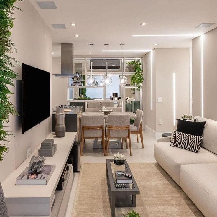 Referencia del producto previsto: salón-comedor y cocina de un alojamiento compacto